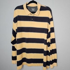 St Johns Bay Rugby Polo Striped Shirt‎ Mens 2XLT Yellow Blue Sueded Jersey READ